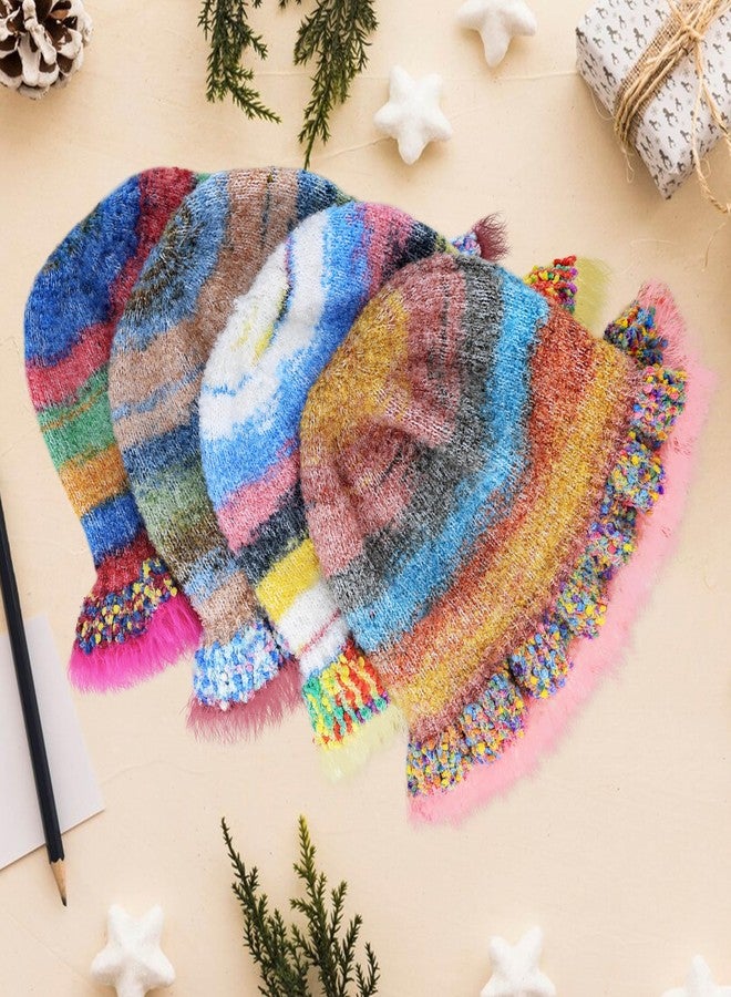 Busnos Crochet Bucket Hats for Women Fashionable Cute Winter Hat for Women Womens Knit Hats Pink Womens Beanie - Image 3